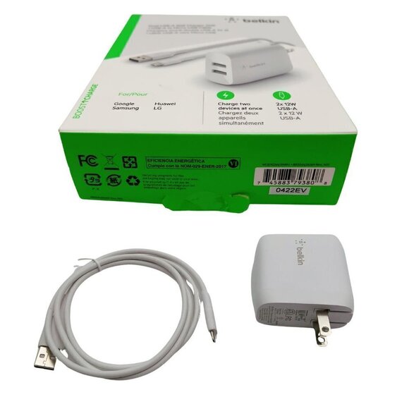 Belkin Boost Charge Dual USB-A Wall Charger 24W + USB-A to Micro-USB Cable - Picture 2 of 8
